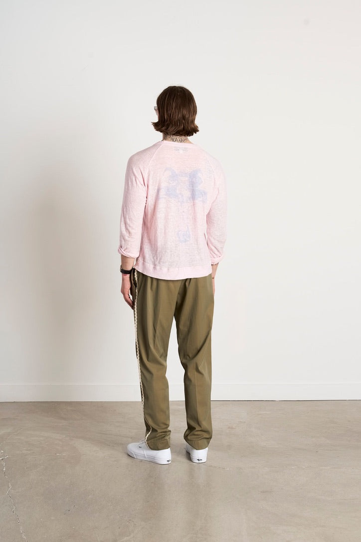 Gingillo Linen Knit Raglan Crewneck - Pink