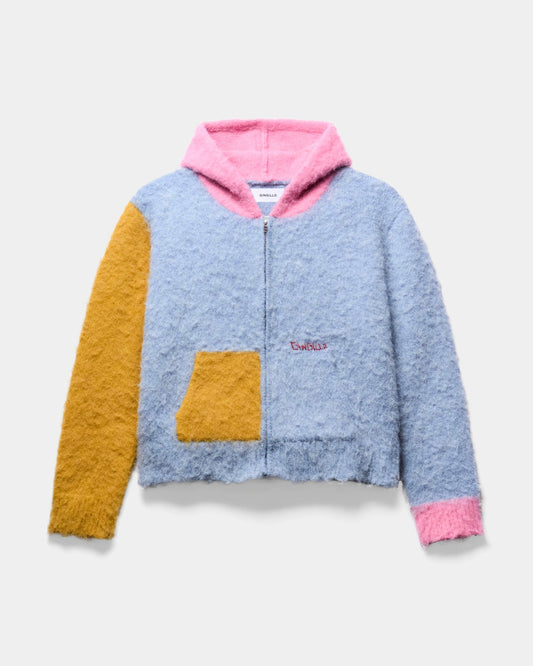 Gingillo Cadiz Wool Zip-Up Hoodie - Baby Blue Colour-Block