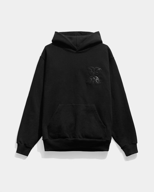 Gingillo Monogram Leather Patch Hoodie - Black