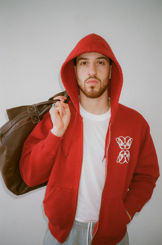 Monogram Spiaggia Zip-Up Hoodie - Rosso